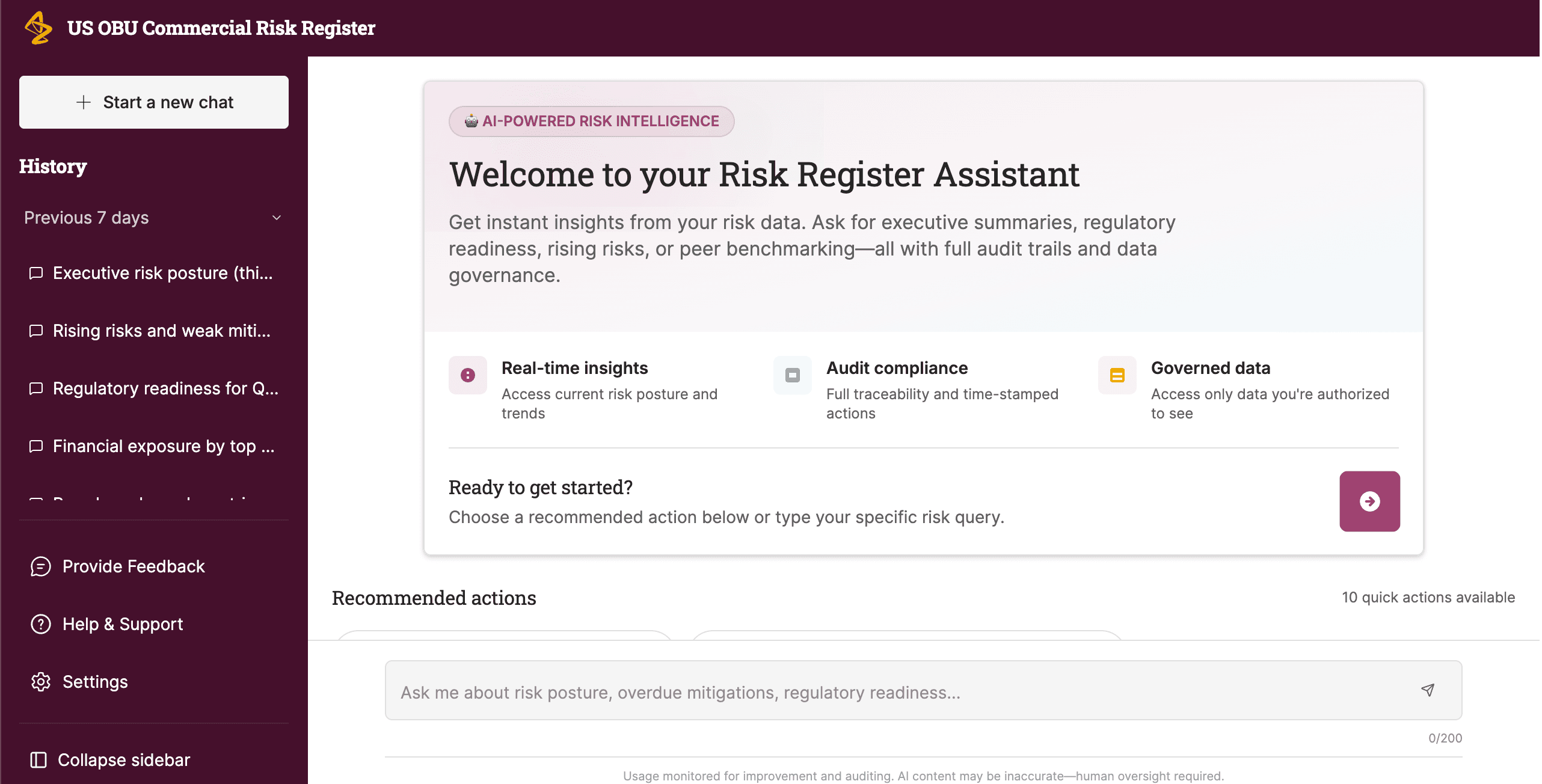 Risk Register AI Assistant conversational interface