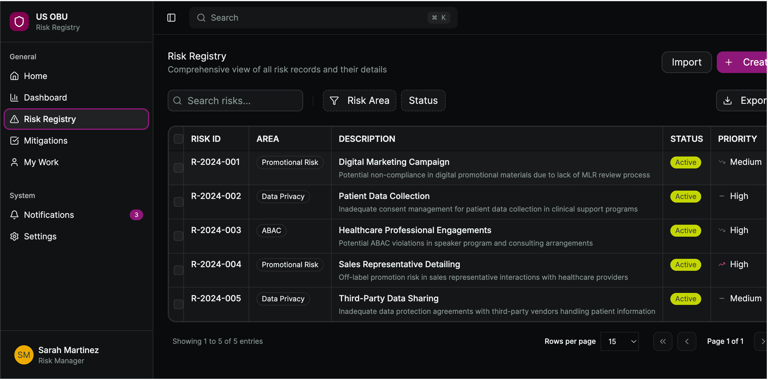 Risk Register Dashboard prototype with Power BI integration and AI insights