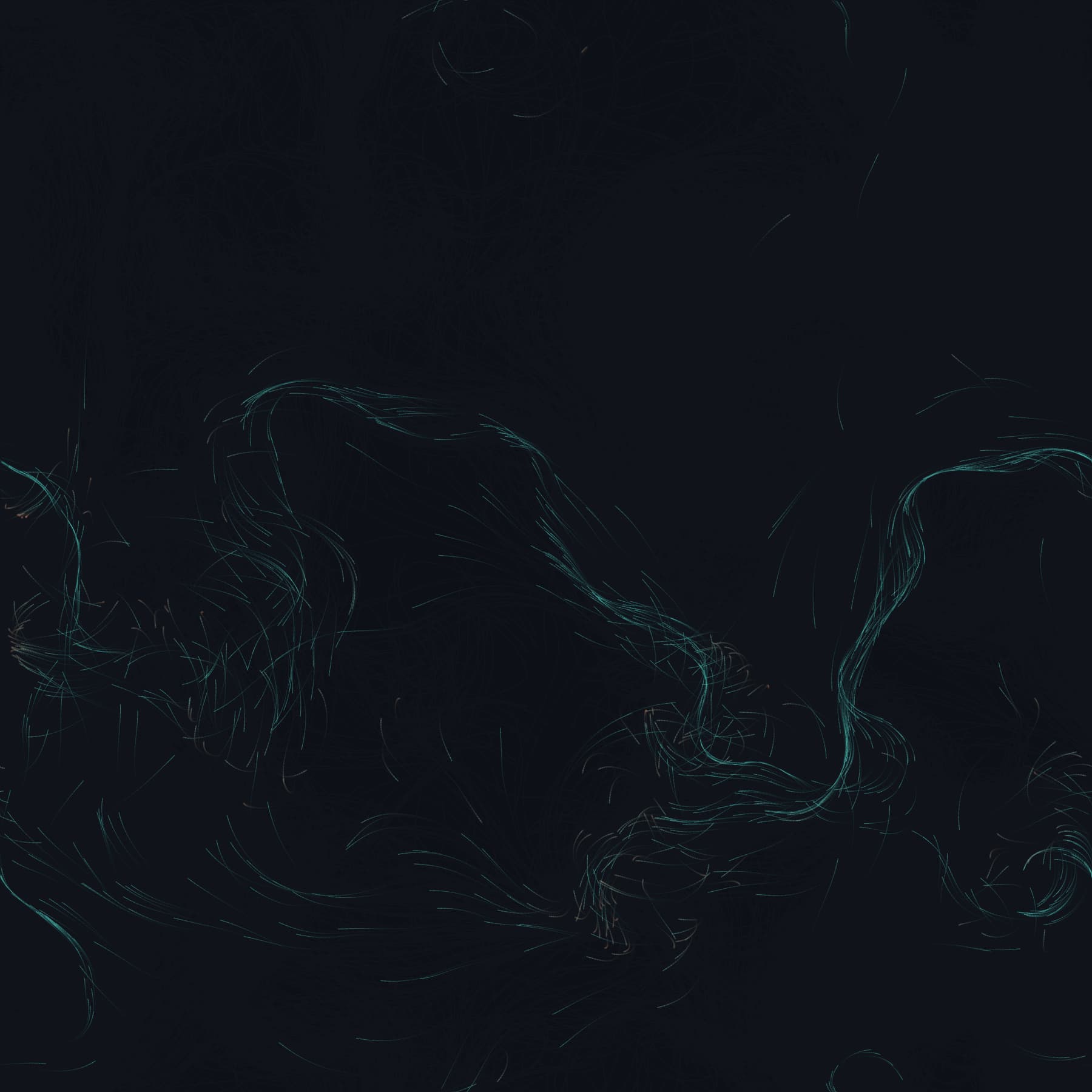 Exported Neural Drift artwork with teal particle trails curling across a dark square canvas
